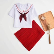 画像4: 大きいサイズあり 可愛い赤いスカート セーラー学生服 女子高生制服 コスプレ 衣装 通販 (4)