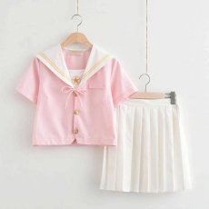 画像1: 大きいサイズあり 可愛いピンクホワイトセーラー学生服 女子高生制服 コスプレ 衣装 通販 (1)