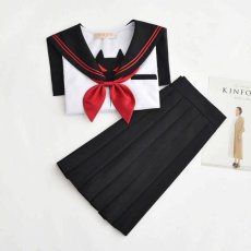 画像6: 大きいサイズあり　赤ラインスタンダードセーラー学生服 女子高生制服 コスプレ 衣装 通販 (6)