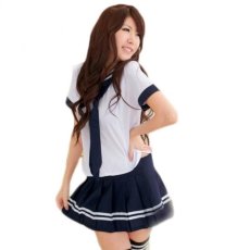 画像1: 可愛い半袖セーラー服　可愛いブルー＆レッドのセーラー学生服 女子高生制服 コスプレ 衣装 通販 (1)